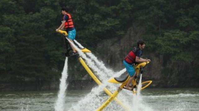 Jetovator Riding + Bicycle Obstacle Race on Water