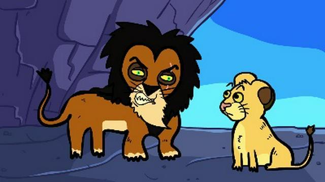 Simba rompe le noci di cocco a Scar