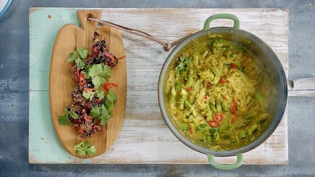 Thai Chicken Laksa and Grilled Tuna Salad