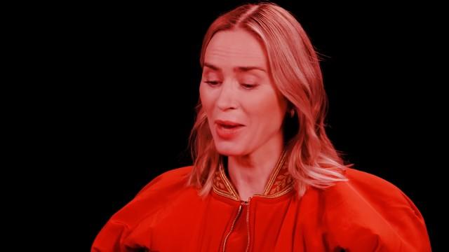 Emily Blunt Is Up to the Challenge While Eating Spicy Wings