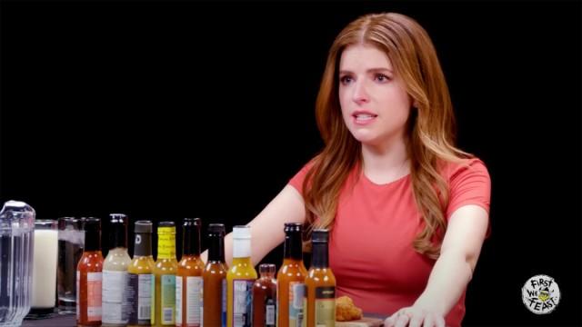 Anna Kendrick Gets the Giggles While Eating Spicy Wings