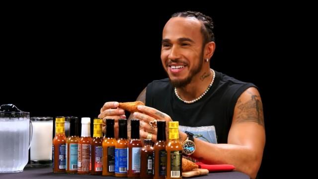 Lewis Hamilton Goes Full Send While Eating Spicy Wings